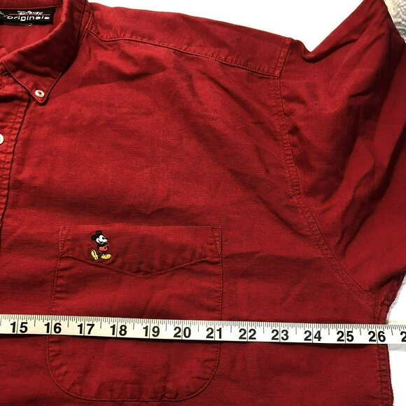 Disney Originals Shirt Mickey Mouse Embroidered Men Button-Up XL 100% Cotton Red - Picture 10 of 11